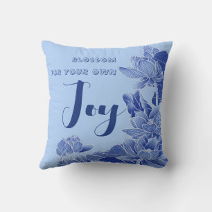 Moderne Retro Blauwe Chinoiserie Lotus Zen Citaat Kussen