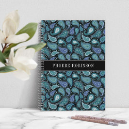 Moderne Retro Blauwe Paisley Patroon Notitieboek