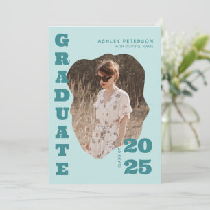 Moderne Retro Blauwgroen Typografie Foto Afstudere Aankondiging