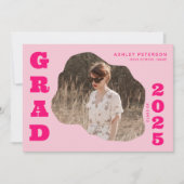 Moderne Retro Blob Roze Typografie Foto Afstudeerf Kaart (Voorkant)