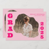 Moderne Retro Blob Roze Typografie Foto Afstudeerf Kaart (Voorkant / Achterkant)