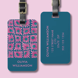 Moderne retro bloem print bagagelabel
