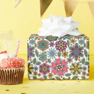 Moderne Retro Bloem Tekening Naadloos Patroon Kuns Cadeaupapier
