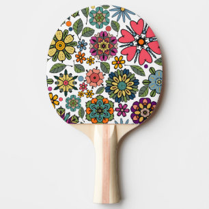 Moderne Retro Bloem Tekening Naadloos Patroon Kuns Tafeltennisbatje