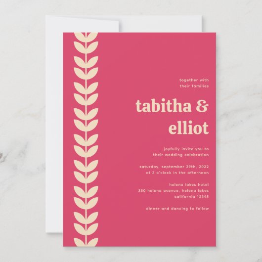 Moderne Retro Bloemen Roze Cream Bruiloft Kaart (Voorkant)