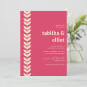 Moderne Retro Bloemen Roze Cream Bruiloft Kaart (Staand voorkant)