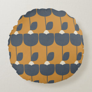 Moderne retro bloemen: Scandinavisch geometrisch. Rond Kussen