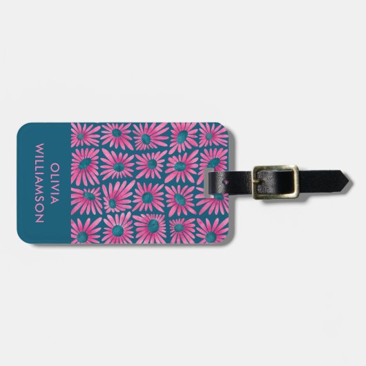 Moderne retro bloemenblokprint bagagelabel (Voorkant horizontaal)