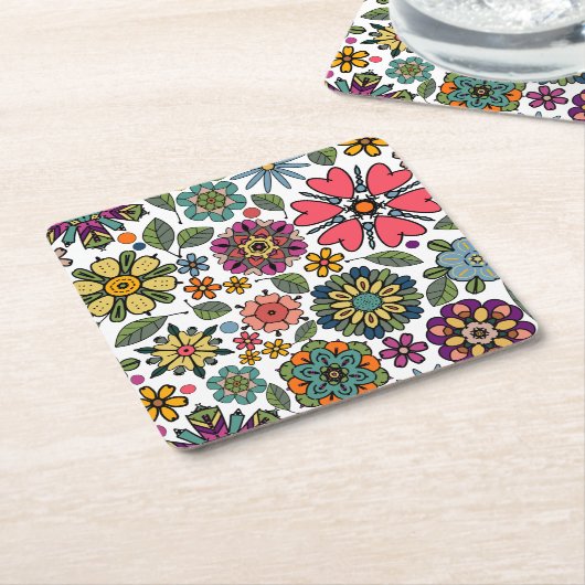 Moderne Retro Bloementekening Naadloze Patroonkuns Kartonnen Onderzetters (Schuin)