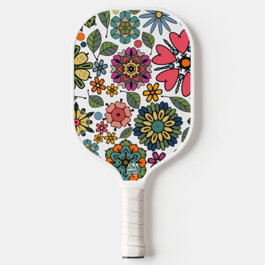 Moderne Retro Bloementekening Naadloze Patroonkuns Pickleball Paddle (Voorkant)