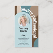 Moderne Retro Blue & Beige Make-up Spa Schoonheids Visitekaartje (Voorkant)