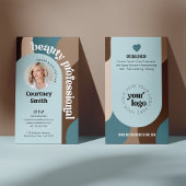 Moderne Retro Blue & Beige Make-up Spa Schoonheids Visitekaartje
