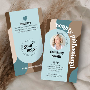 Moderne Retro Blue & Beige Make-up Spa Schoonheids Visitekaartje