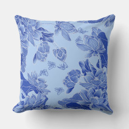 Moderne Retro Blue Chinoiserie Chic Lotus Mandala Kussen
