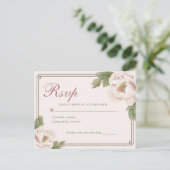 Moderne Retro Blush Peony Bloemen Huwelijk RSVP Briefkaart (Staand voorkant)