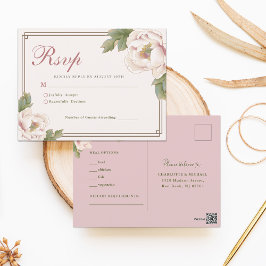 Moderne Retro Blush Peony Bloemen Huwelijk RSVP Briefkaart