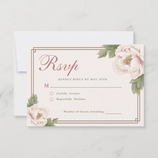 Moderne Retro Blush Roze Pioen Bloemen Huwelijk RS RSVP Kaartje (Voorkant)