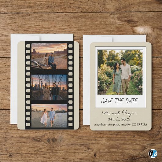 Moderne Retro & Boho Film Foto Bruiloft Save The Date