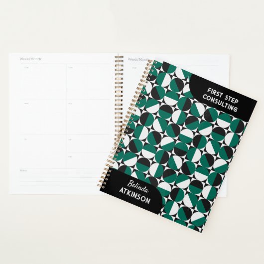 Moderne retro boho groen en zwart planner (Display)