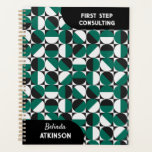 Moderne retro boho groen en zwart planner<br><div class="desc">Moderne retro boho groene en zwarte gepersonaliseerde naamplanner uit de midden eeuw.</div>