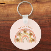 Moderne Retro Boho Rainbow Naam Sleutelhanger (Achterkant)