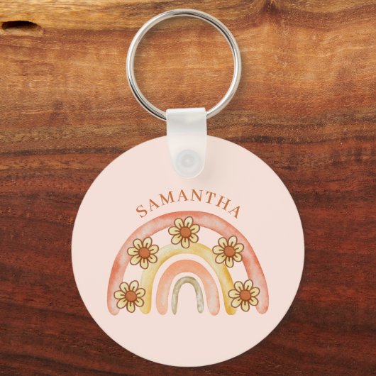 Moderne Retro Boho Rainbow Naam Sleutelhanger (Achterkant)