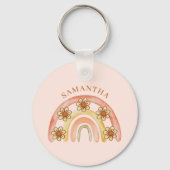 Moderne Retro Boho Rainbow Naam Sleutelhanger (Achterkant)