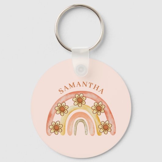 Moderne Retro Boho Rainbow Naam Sleutelhanger (Achterkant)