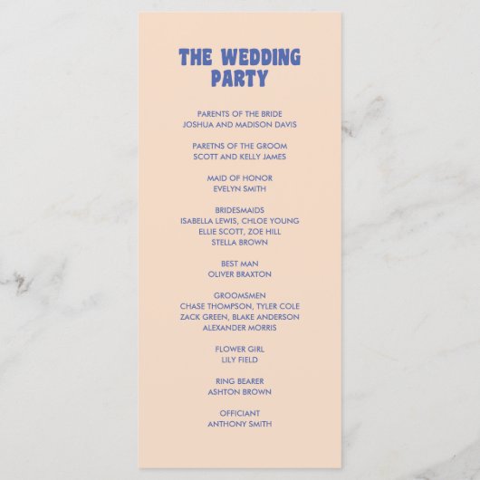 Moderne Retro & Bold Blauw Beige bruiloft Programmakaart (Achterkant)