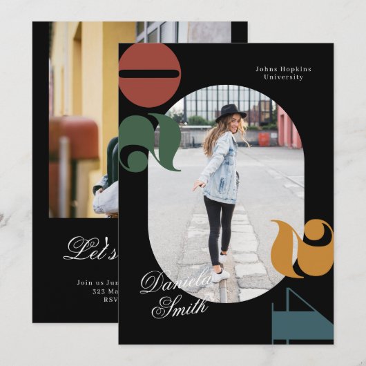 Moderne Retro & Bold Klasse van 2024 Afstuderen Kaart (Voorkant / Achterkant)