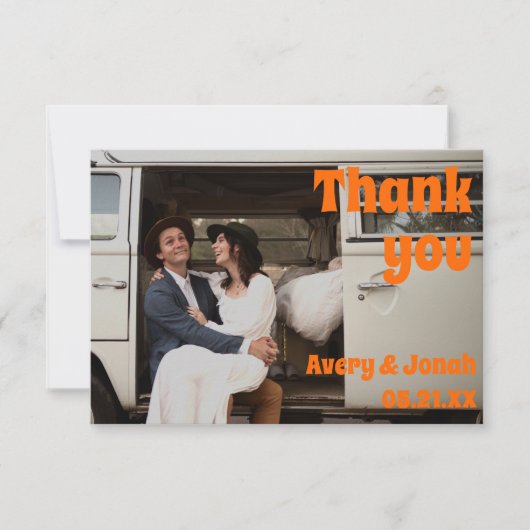 Moderne  Retro Bold Typography Photo Wedding Bedankkaart (Voorkant)