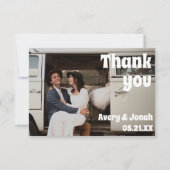 Moderne Retro Bold Typography Photo Wedding Bedankkaart (Voorkant)