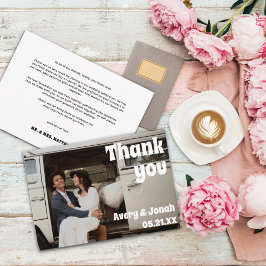 Moderne  Retro Bold Typography Photo Wedding Bedankkaart