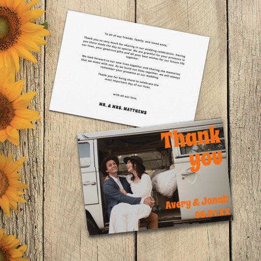 Moderne  Retro Bold Typography Photo Wedding Bedankkaart
