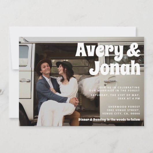 Moderne Retro Bold Typography Photo Wedding Kaart (Voorkant)