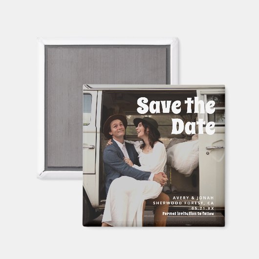 Moderne  Retro Bold Typography Photo Wedding Magneet (Voorkant / Achterkant)