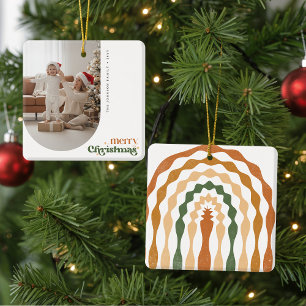 Moderne Retro Boog Familie Foto Kerstvakantie Metalen Ornament