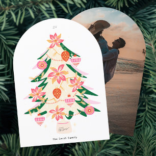 Moderne retro boom 1 foto boog kerstkaart kaart