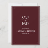 Moderne Retro Bourgondië Trouw Save the date Kaart (Voorkant)