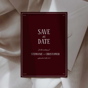 Moderne Retro Bourgondië Trouw Save the date Kaart