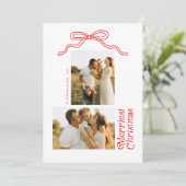 Moderne Retro Bow Vrolijke Kerstfoto Feestdagenkaart (Staand voorkant)