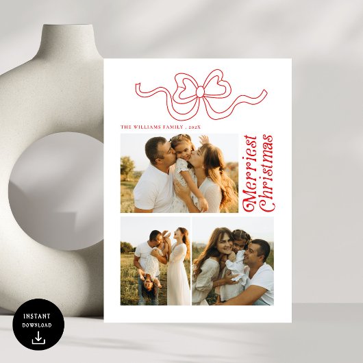 Moderne Retro Bow Vrolijke Kerstfoto Vakantie Auto Feestdagenkaart