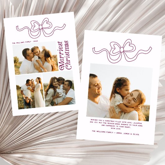 Moderne Retro Bow Vrolijke Kerstfoto Vakantie Feestdagenkaart