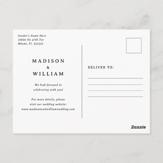 Moderne retro bruiloft Bewaar de datumfoto Briefkaart (Achterkant)