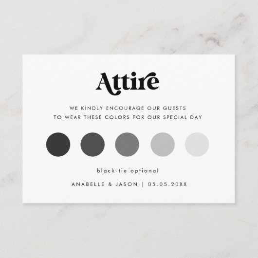 Moderne retro bruiloft kleding Gast Jurk Code Kaar Informatiekaartje (Voorkant)