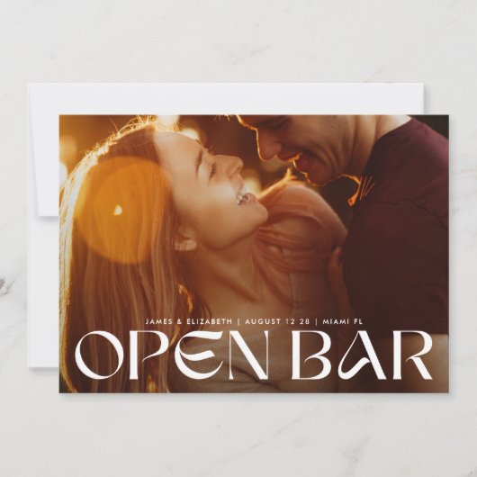 Moderne Retro Bruiloft Open Bar Volledig Uitgelope Save The Date (Voorkant)