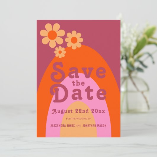 Moderne Retro Bruiloft Save The Date (Staand voorkant)