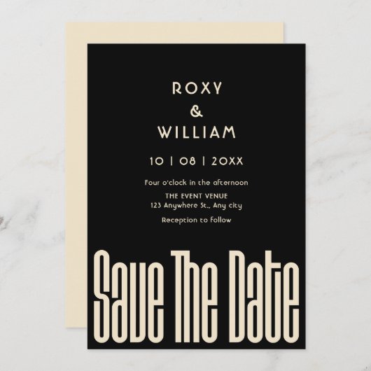 Moderne Retro bruiloft Save The Date (Voorkant / Achterkant)