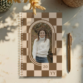 Moderne retro bruin geruite patroon boog foto planner