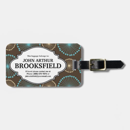 Moderne Retro bruine stuitbarstingen met naam Bagagelabel (Voorkant horizontaal)
